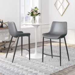 Bar Stools & Counter Height Stools-Kirkland's Home Charcoal Leather Stitch Counter Stools, Set Of 2 Gray