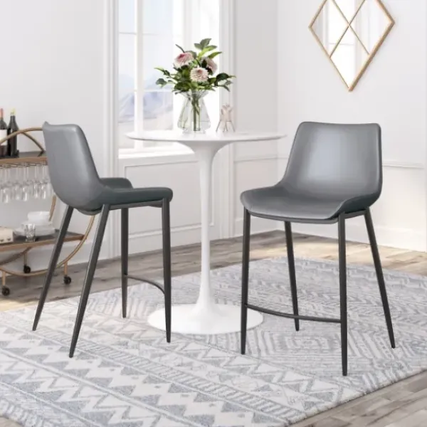 Bar Stools & Counter Height Stools-Kirkland's Home Charcoal Leather Stitch Counter Stools, Set Of 2 Gray