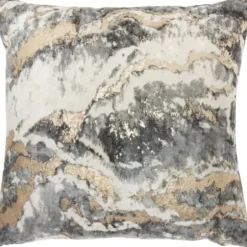 Pillows-Kirkland's Home Charcoal Metallic Marble Swirl Throw Pillow Gold/Gray/White