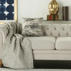 Pillows-Kirkland's Home Charcoal Metallic Marble Swirl Throw Pillow Gold/Gray/White