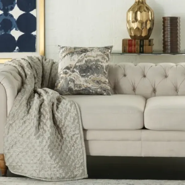 Pillows-Kirkland's Home Charcoal Metallic Marble Swirl Throw Pillow Gold/Gray/White
