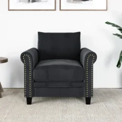 Accent Chairs-Kirkland's Home Charcoal Rolled Arms Upholstered Accent Chair Black