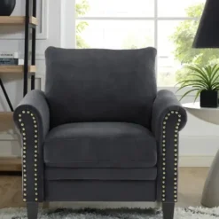 Accent Chairs-Kirkland's Home Charcoal Rolled Arms Upholstered Accent Chair Black