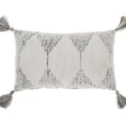 Pillows-Kirkland's Home Charcoal Stripe Diamond Tassels Lumbar Pillow Gray