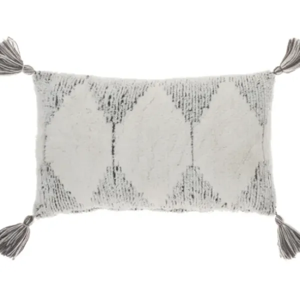 Pillows-Kirkland's Home Charcoal Stripe Diamond Tassels Lumbar Pillow Gray