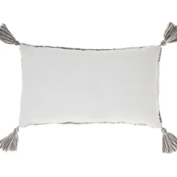 Pillows-Kirkland's Home Charcoal Stripe Diamond Tassels Lumbar Pillow Gray