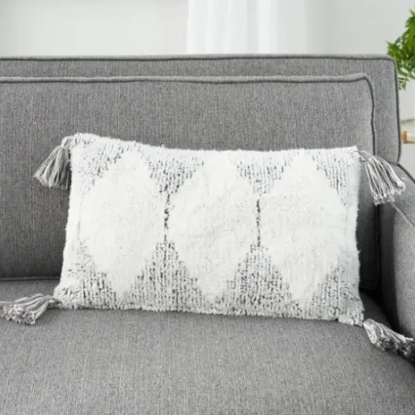Pillows-Kirkland's Home Charcoal Stripe Diamond Tassels Lumbar Pillow Gray
