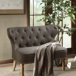 Sofas & Loveseats-Kirkland's Home Charcoal Tufted Upholstered Settee Gray