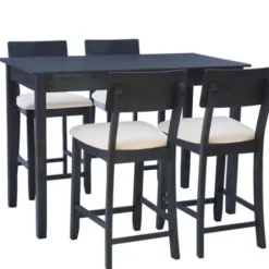 Dining Sets-Kirkland's Home Charcoal Wood Upholstered 5-Pc. Dining Set Gray