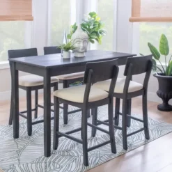 Dining Sets-Kirkland's Home Charcoal Wood Upholstered 5-Pc. Dining Set Gray