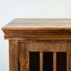 Cabinets & Sideboards-Kirkland's Home Charlie Natural Mango Wood Windowpane Cabinet Brown