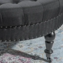 Benches & Ottomans-Kirkland's Home Charlotte Tufted Round Charcoal Ottoman Gray