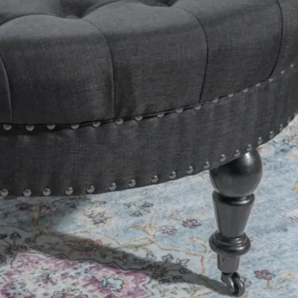 Benches & Ottomans-Kirkland's Home Charlotte Tufted Round Charcoal Ottoman Gray