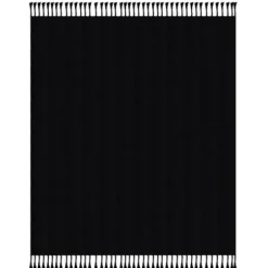 Blankets & Throws-Kirkland's Home Checkered Weave Fringe Throw Black