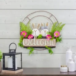Wreaths-Kirkland's Home Cheerful Bunny Welcome Easter Wreath White/Green/Pink