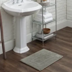 Bathroom Rugs-Kirkland's Home Chenille Chain Stitched Bath Mat, 40 In. White