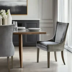 Dining Chairs-Kirkland's Home Chenille Curved Back Dining Chairs, Set Of 2 Gray
