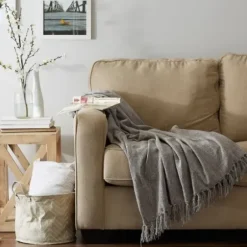 Blankets & Throws-Kirkland's Home Chenille Fringe Throw Gray