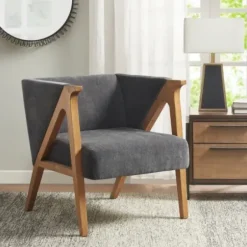 Accent Chairs-Kirkland's Home Chenille Geometric Frame Accent Chair Black