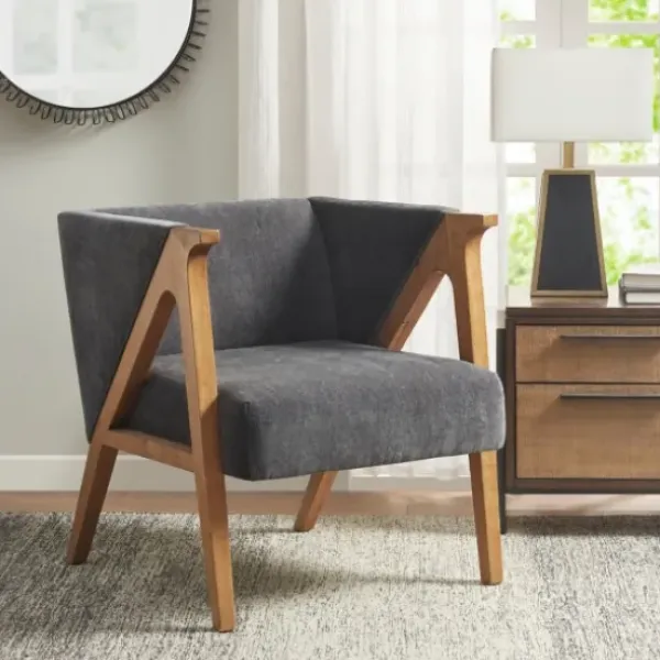 Accent Chairs-Kirkland's Home Chenille Geometric Frame Accent Chair Black