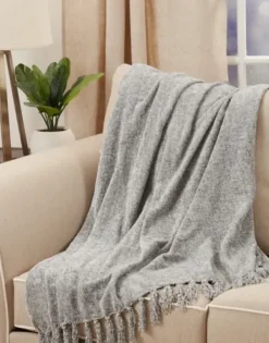 Blankets & Throws-Kirkland's Home Chenille Throw With Fringe Gray