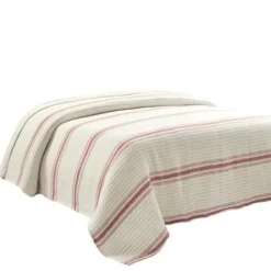 Quilts-Kirkland's Home Cherry Red Pick Stitch Stripe King Quilt Red/White