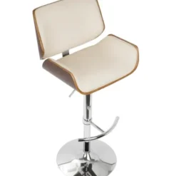 Bar Stools & Counter Height Stools-Kirkland's Home Cherry Wood And Cream Leather Vintage Barstool White