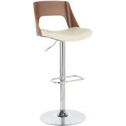 Bar Stools & Counter Height Stools-Kirkland's Home Cherry Wood And Leather Swivel Bar Stool Ivory