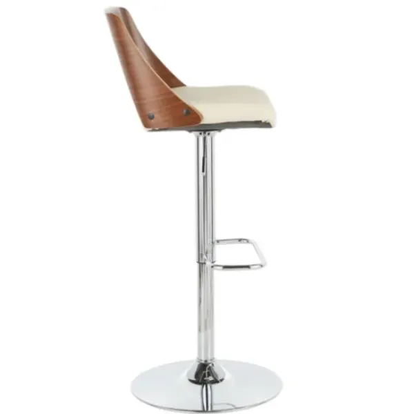 Bar Stools & Counter Height Stools-Kirkland's Home Cherry Wood And Leather Swivel Bar Stool Ivory