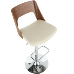 Bar Stools & Counter Height Stools-Kirkland's Home Cherry Wood And Leather Swivel Bar Stool Ivory
