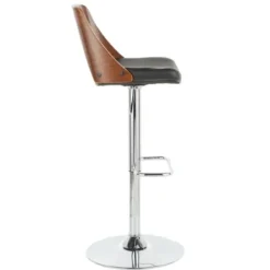 Bar Stools & Counter Height Stools-Kirkland's Home Cherry Wood And Leather Swivel Bar Stool Black
