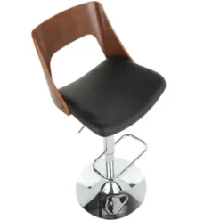 Bar Stools & Counter Height Stools-Kirkland's Home Cherry Wood And Leather Swivel Bar Stool Black