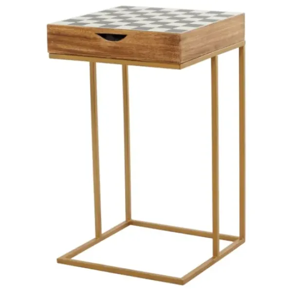 Accent & End Tables-Kirkland's Home Chess Top Wood C-Frame Accent Table Brown