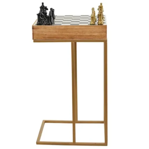 Accent & End Tables-Kirkland's Home Chess Top Wood C-Frame Accent Table Brown