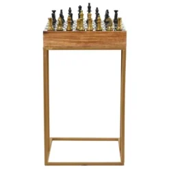 Accent & End Tables-Kirkland's Home Chess Top Wood C-Frame Accent Table Brown