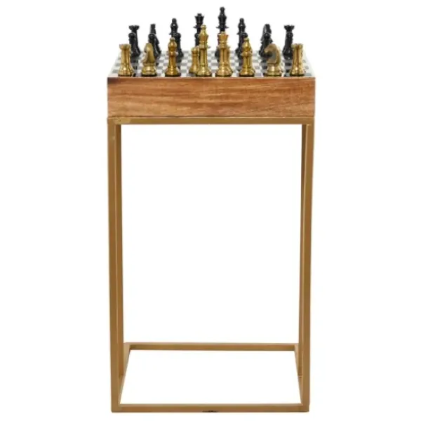 Accent & End Tables-Kirkland's Home Chess Top Wood C-Frame Accent Table Brown