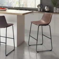 Bar Stools & Counter Height Stools-Kirkland's Home Chestnut Faux Leather Sloped Bar Stools, Set Of 2 Brown