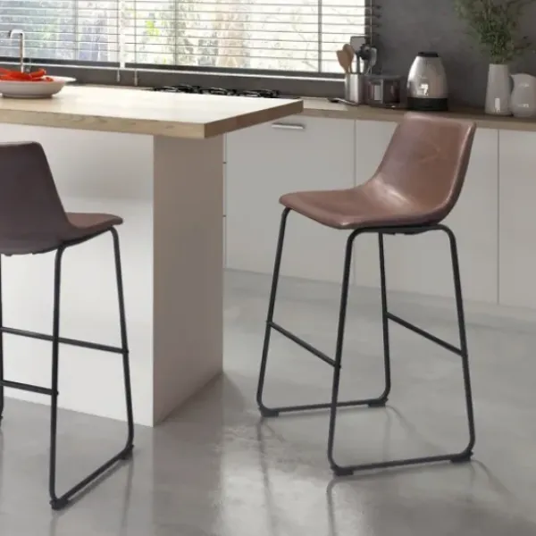 Bar Stools & Counter Height Stools-Kirkland's Home Chestnut Faux Leather Sloped Bar Stools, Set Of 2 Brown