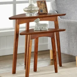 Accent & End Tables-Kirkland's Home Chestnut Wood Triangular Accent Tables, Set Of 2 Brown