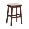 Bar Stools & Counter Height Stools-Kirkland's Home Chestnut Wood Upholstered Leather Bar Stool Tan