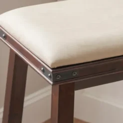 Bar Stools & Counter Height Stools-Kirkland's Home Chestnut Wood Upholstered Leather Bar Stool Tan