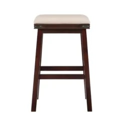 Bar Stools & Counter Height Stools-Kirkland's Home Chestnut Wood Upholstered Leather Bar Stool Tan