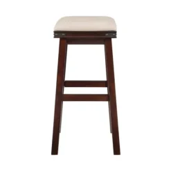 Bar Stools & Counter Height Stools-Kirkland's Home Chestnut Wood Upholstered Leather Bar Stool Tan