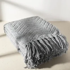 Blankets & Throws-Kirkland's Home Chevron Chenille Knit Throw Gray