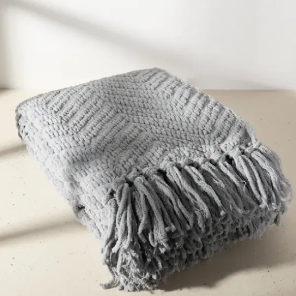 Blankets & Throws-Kirkland's Home Chevron Chenille Knit Throw Gray