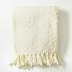 Blankets & Throws-Kirkland's Home Chevron Chenille Knit Throw Ivory