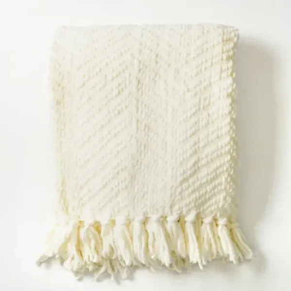 Blankets & Throws-Kirkland's Home Chevron Chenille Knit Throw Ivory