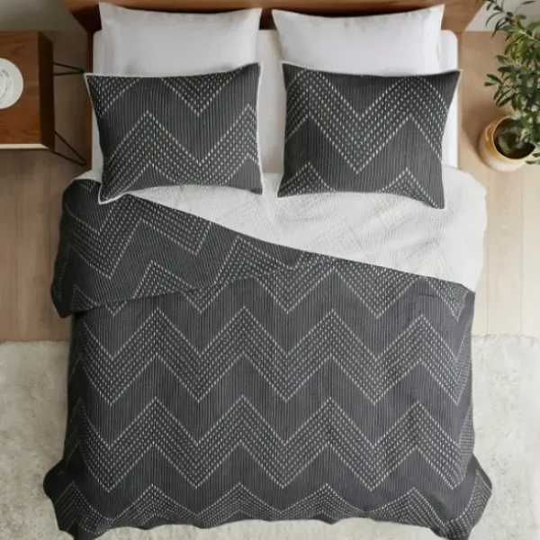 Bedspreads & Coverlets-Kirkland's Home Chevron Full/Queen 3-Pc. Coverlet Set Black