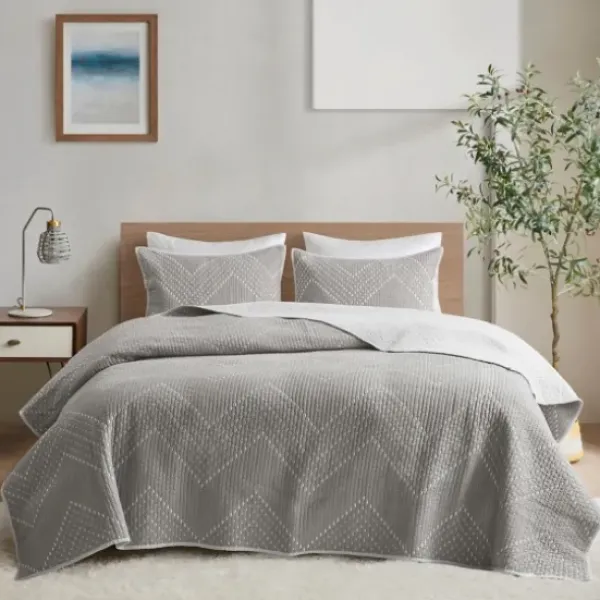 Bedspreads & Coverlets-Kirkland's Home Chevron Full/Queen 3-Pc. Coverlet Set Gray