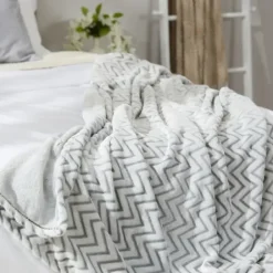 Blankets & Throws-Kirkland's Home Chevron Plush Throw Gray